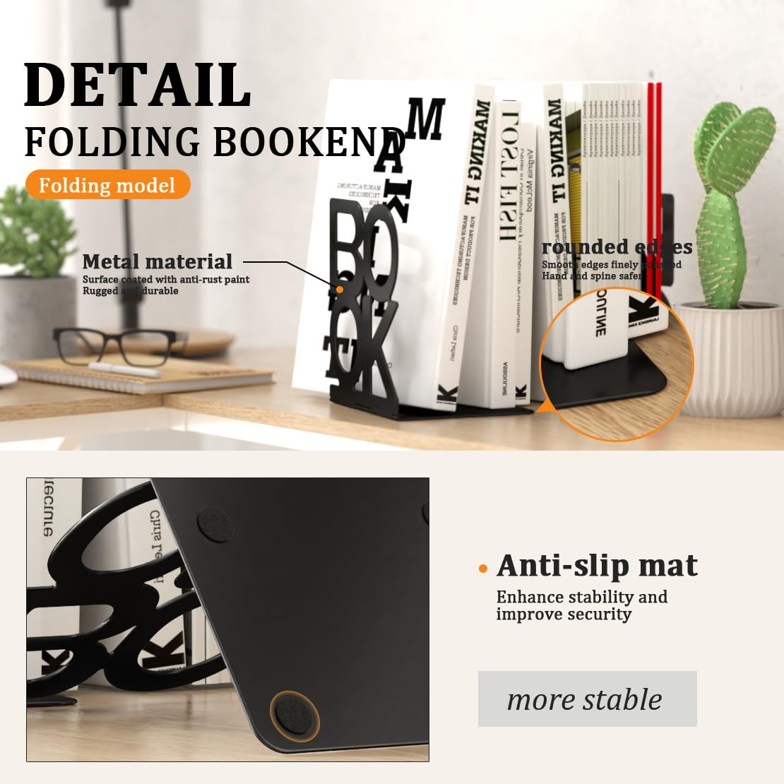 Buchstützen, 8 Paar Buchstützen aus Metall (faltbare Buchstützen, 8 Paar)