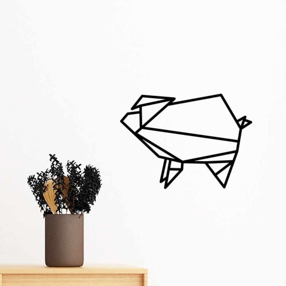 Sticker mural origami cochon 30cm en papier peint géométrique amovible pour décoration de chambre