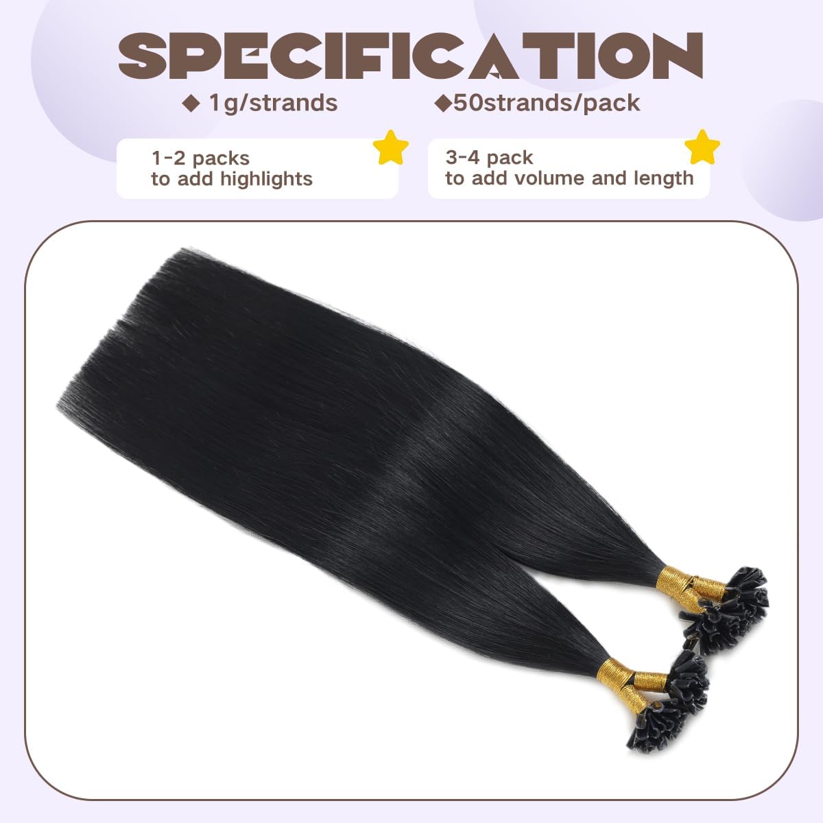Sindra Echthaar Extensions Bondings 50cm Schwarz | Keratin Echthaar Extensions, 50g 50 Stränge, U Tip Extensions Echthaar, Seidig Gerade, Haarverlängerung, 20 Zoll