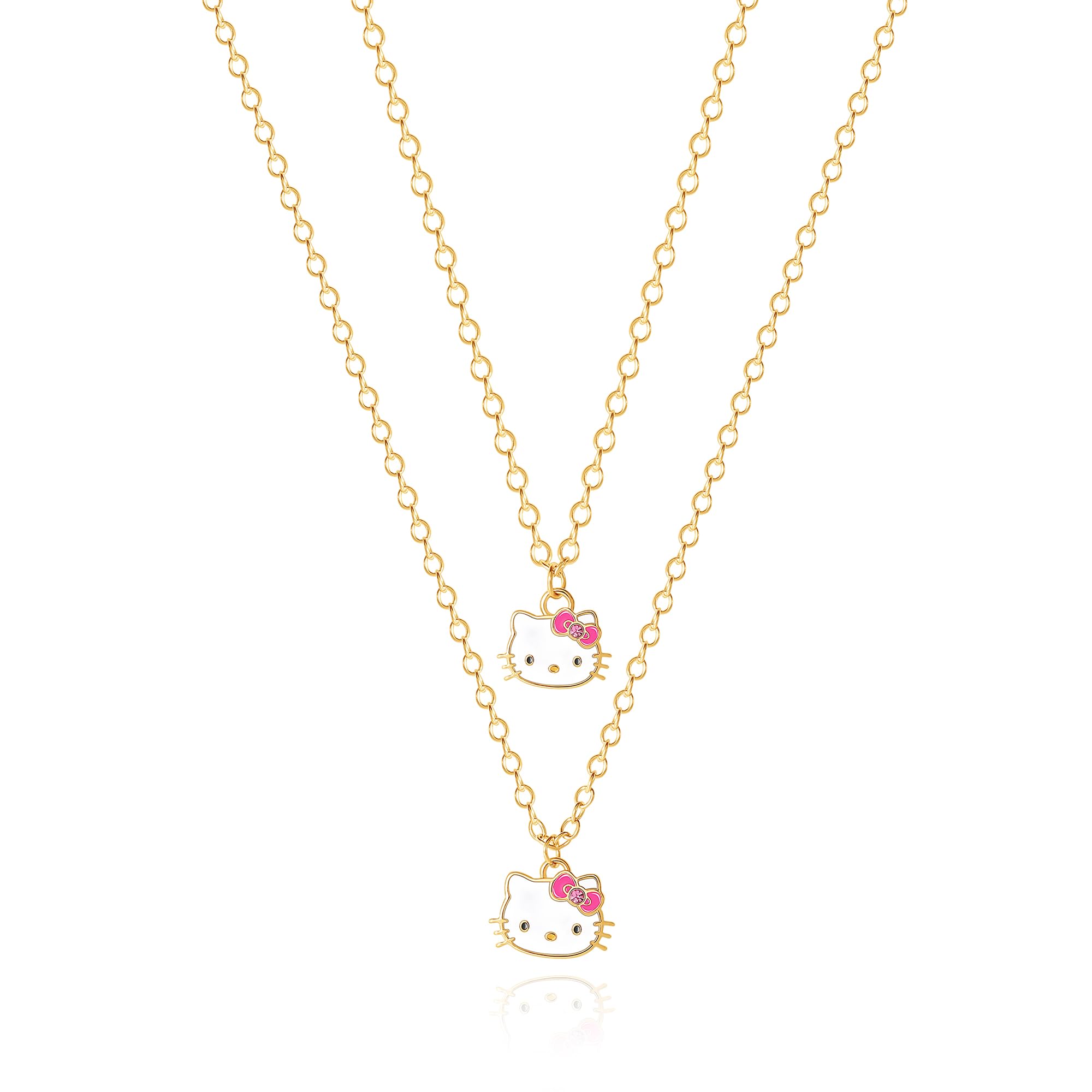 Hello Kitty Sanrio Womens Mother Daughter Necklace Set for 2 Official License, Flash-Plated Necklaces 16"+2"