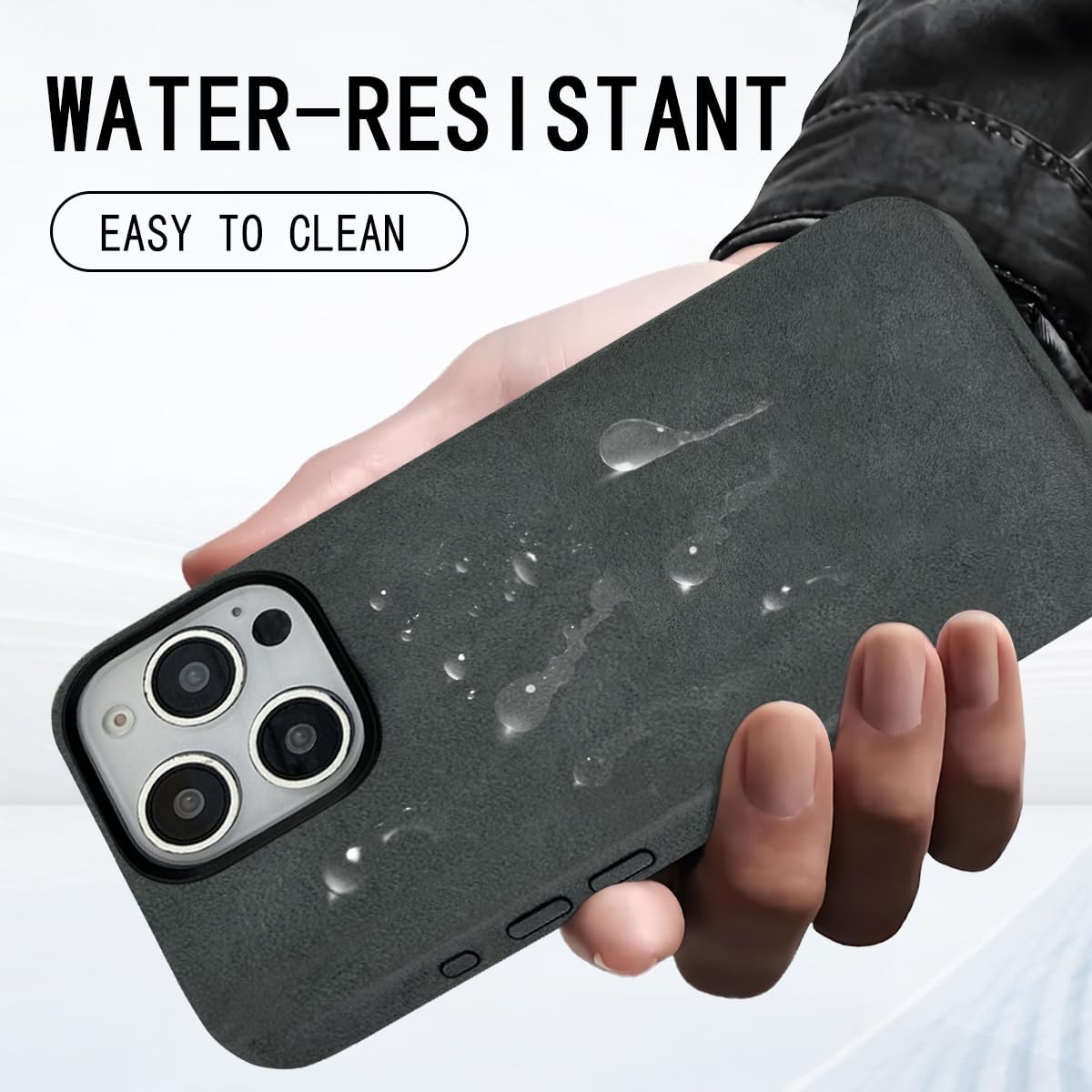 Alcantara Case Compatible with Apple iPhone 16 Series, Handmade Half Wrap Suede Fabric Case, Compatible with Wireless Charging (Black, iPhone16)