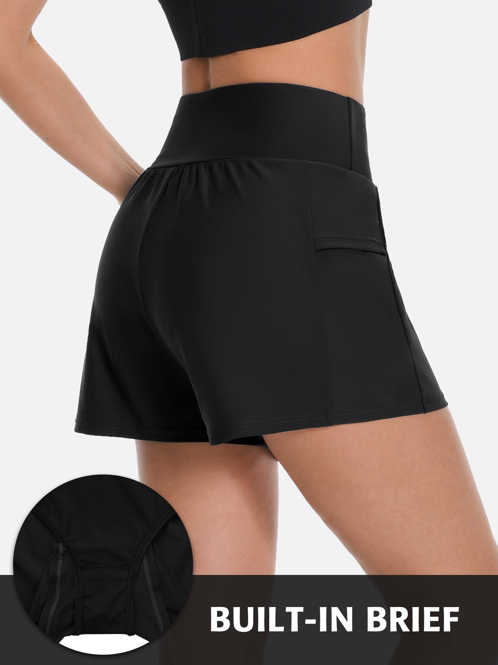 Attraco Damen Badeshorts Boardshorts UPF50+ Badehose High Waisted Schwimmshorts Schnell Trocknende UV bademode mit Taschen