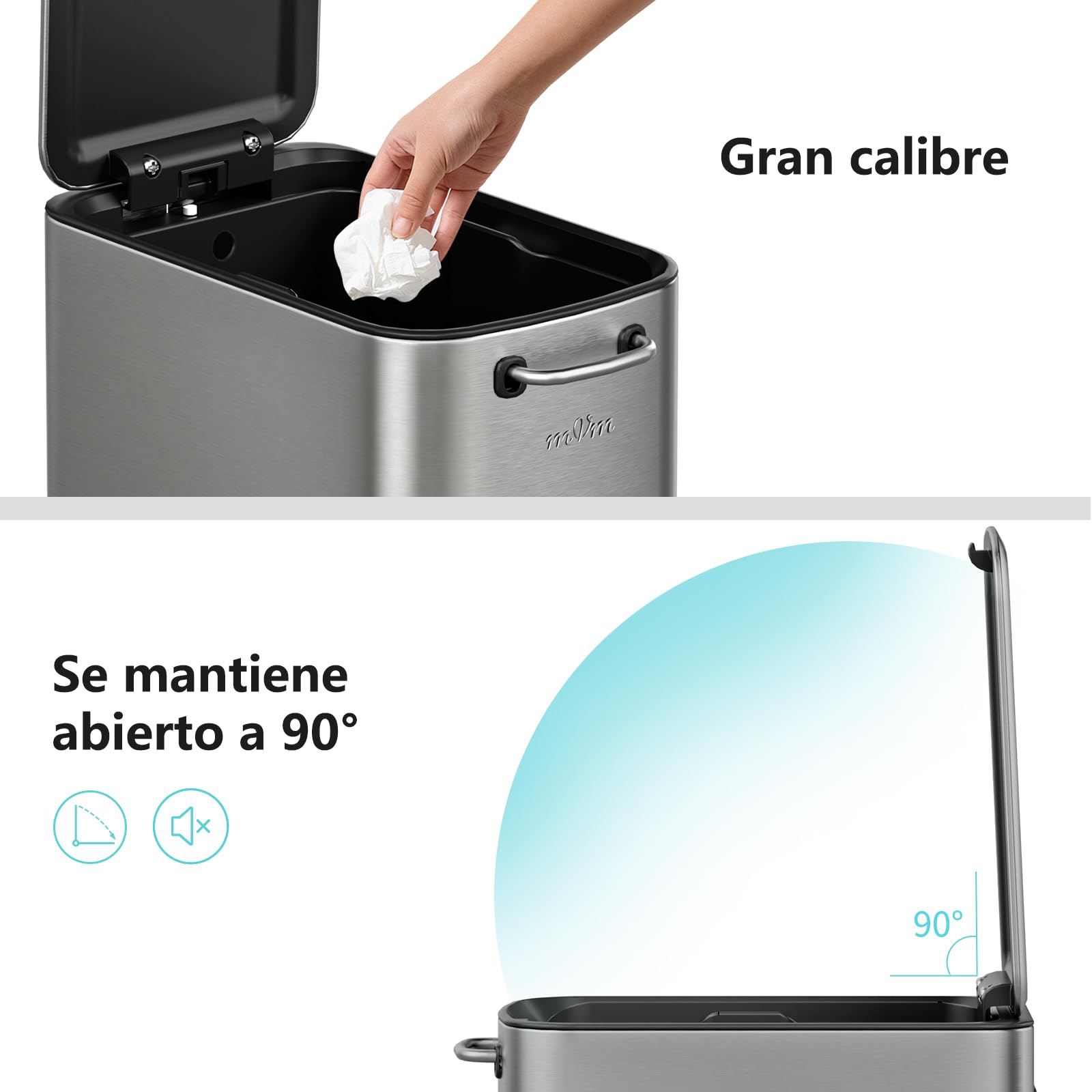 mVm Cubo de Basura Baño 9L con Apertura a Presión, Cubo Interior Extraíble, Papelera Slim de Acero Inoxidable para Baño Moderno