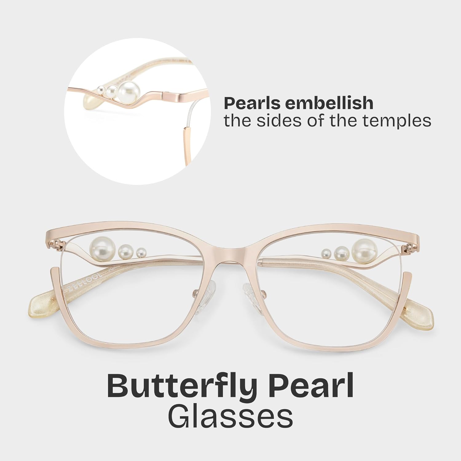 Zeelool Glasses Frames for Women Pearl Blue Light Glasses Fashion Metal Butterfly Eyeglasses Semi Rim Anti Eyestrain Aria - Image 4