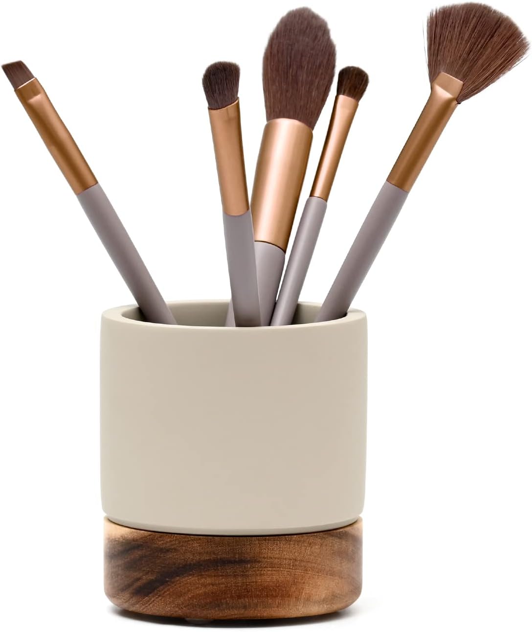 Bathroom Accessories Set 3 Piece Bath Ensemble Includes Soap Dispenser, Tumbler, Dish for Decorative Countertop & Housewarming Gift (Concrete with Acacia Wood) - Image 3