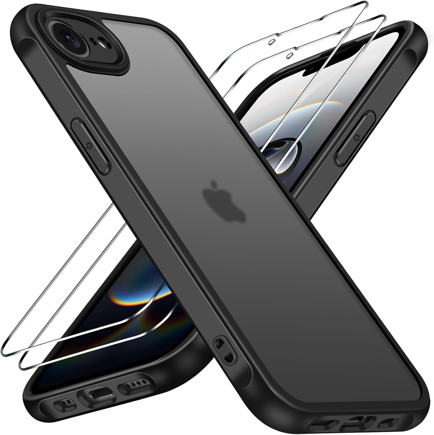 ivoler Hülle für iPhone 17e / 16e mit 2 Stück Panzer Schutz Glas, [Militärstandard] Stoßfest [Kameraschutz] Handyhülle, Matt Durchscheinende Rückseite Anti-Fingerabdruck Schutzhülle Case, Schwarz