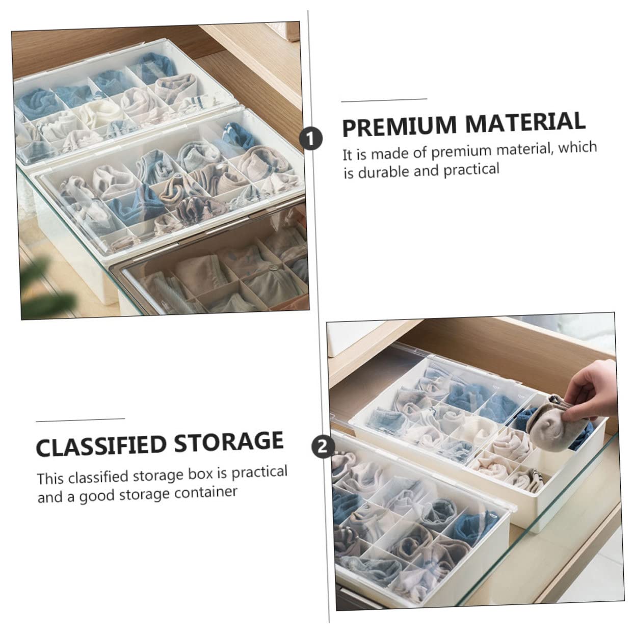 Hemobllo Scatola Organizer in PP con Coperchio Biancheria Intima per Contenitore da 15 Scomparti Multi Griglie per Calze e Indumenti per Casa