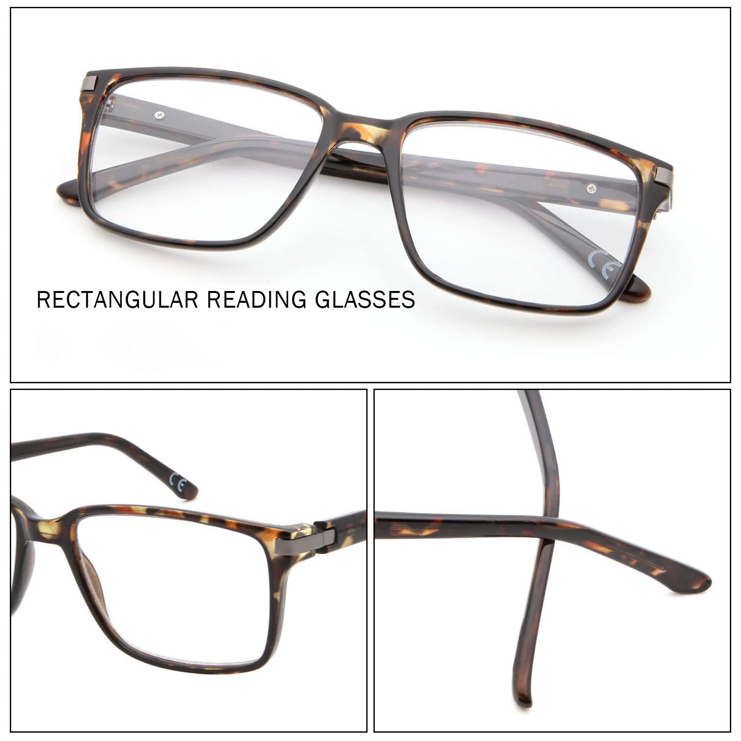 FaceWear Progressive Multifocus Reading Glasses Square Blue Light Blocking Computer Eyeglasses for Men and Women No Line Multifocal Readers with Spring Hinge, Tortoise 150