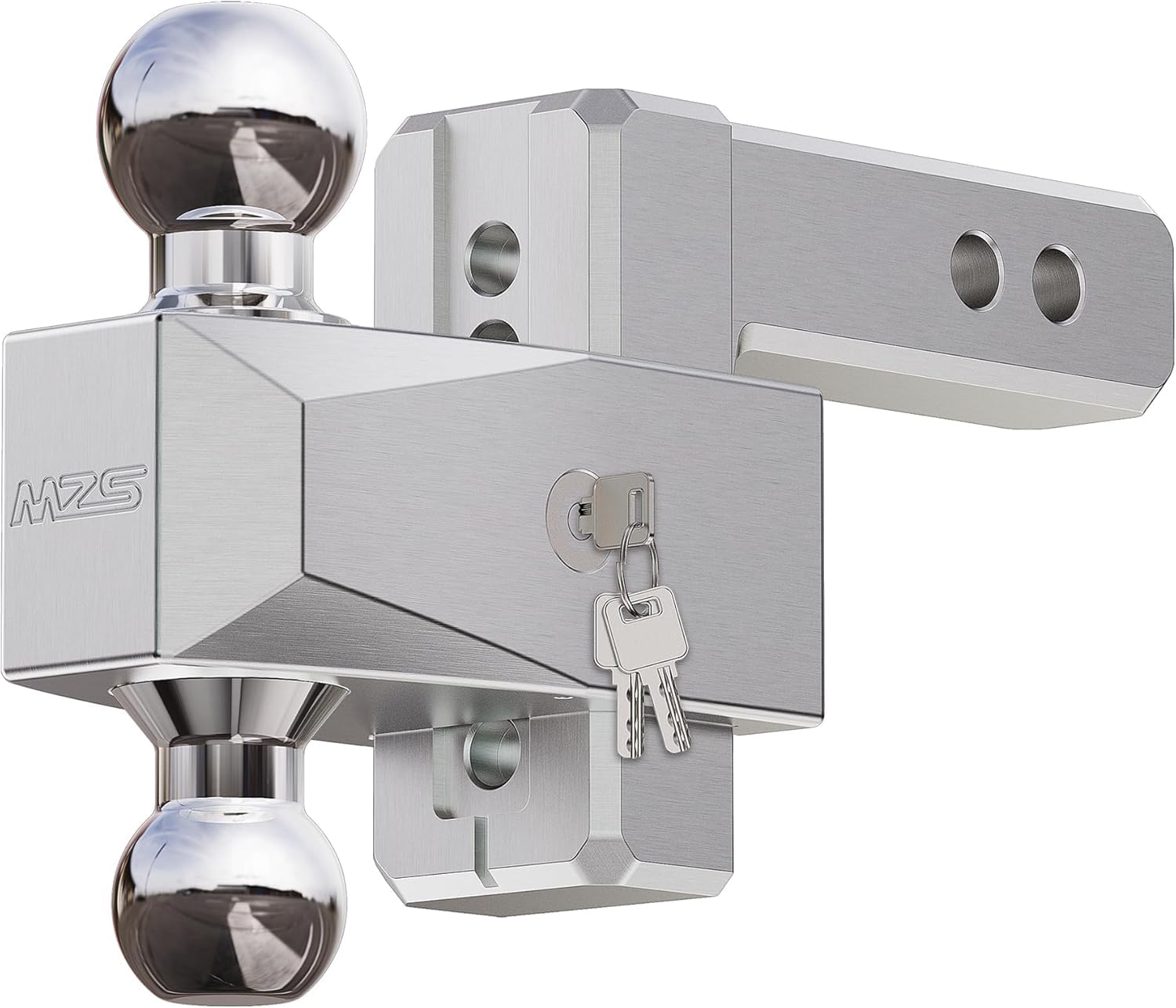 MZS Adjustable Trailer Hitch - Fits 2 Inch Receiver Hitch - 4-Inch Adjustable Drop Hitch - Heavy Duty Aluminum Tow Hitch for Truck(12,500 LBS GTW) Chrome