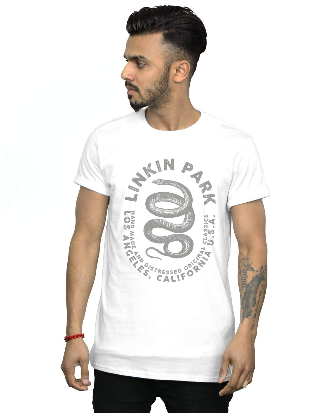 Absolute Cult Men's White Linkin Park Snake Text T-Shirt Large