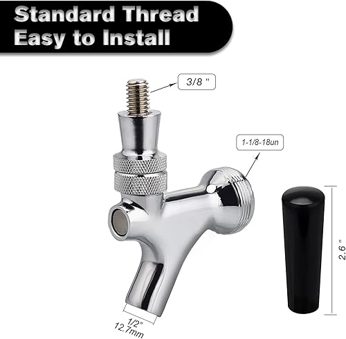 Miniatura 3 de FERRODAY Grifo de cerveza de barril de acero inoxidable Grifo de cerveza de latón pulido para barril Torre de grifo de cerveza y Kegerator Grifo de