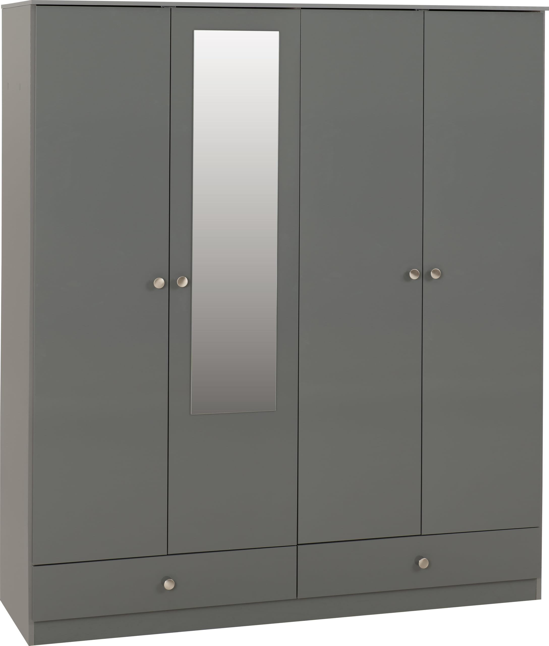 Seconique Denver 4 Door 2 Drawer Wardrobe - Grey Gloss