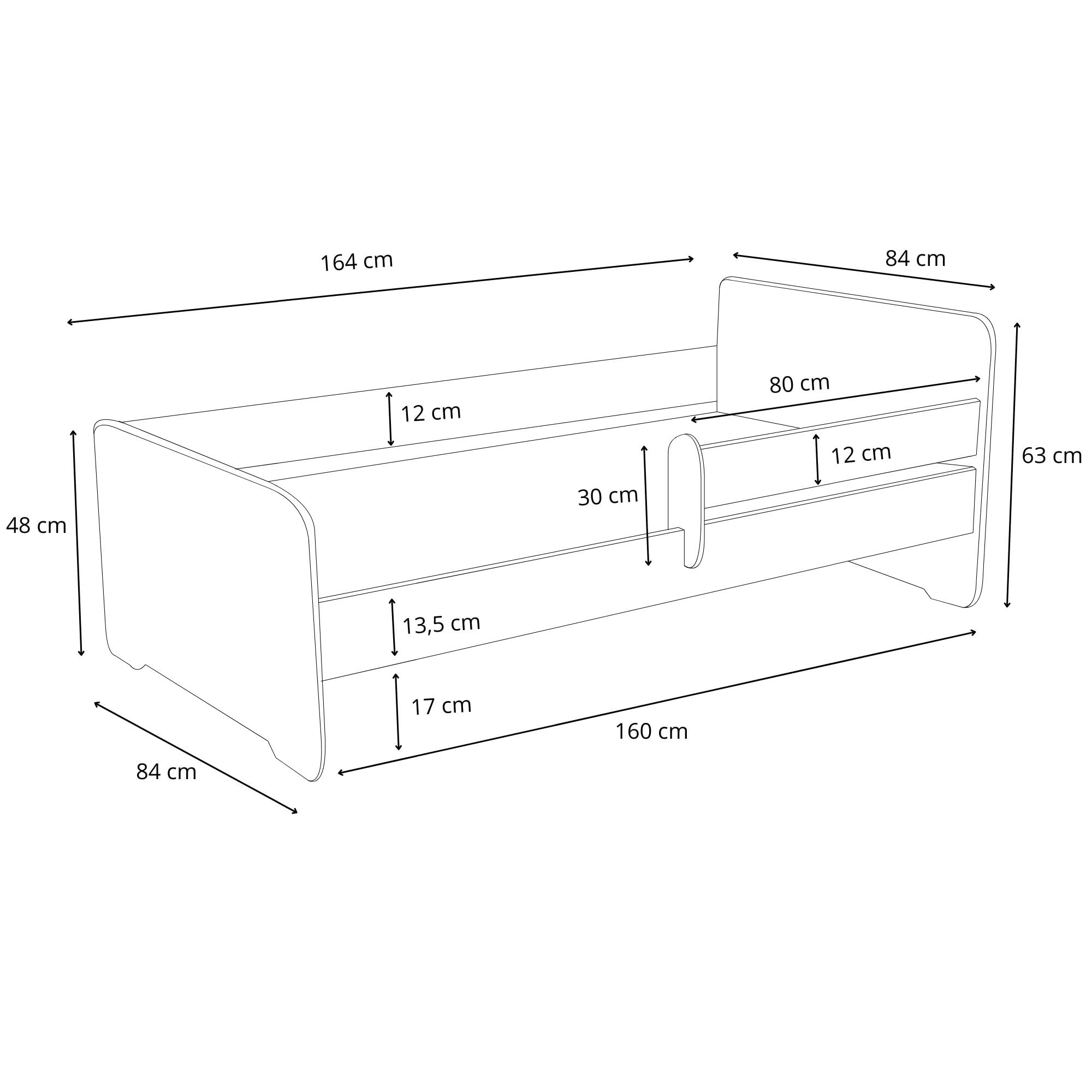 KOBI Letto per bambini Max bianco con ringhiera, materasso, struttura | 160x80 | letto per una ragazza e un ragazzo | set cameretta per bambini |