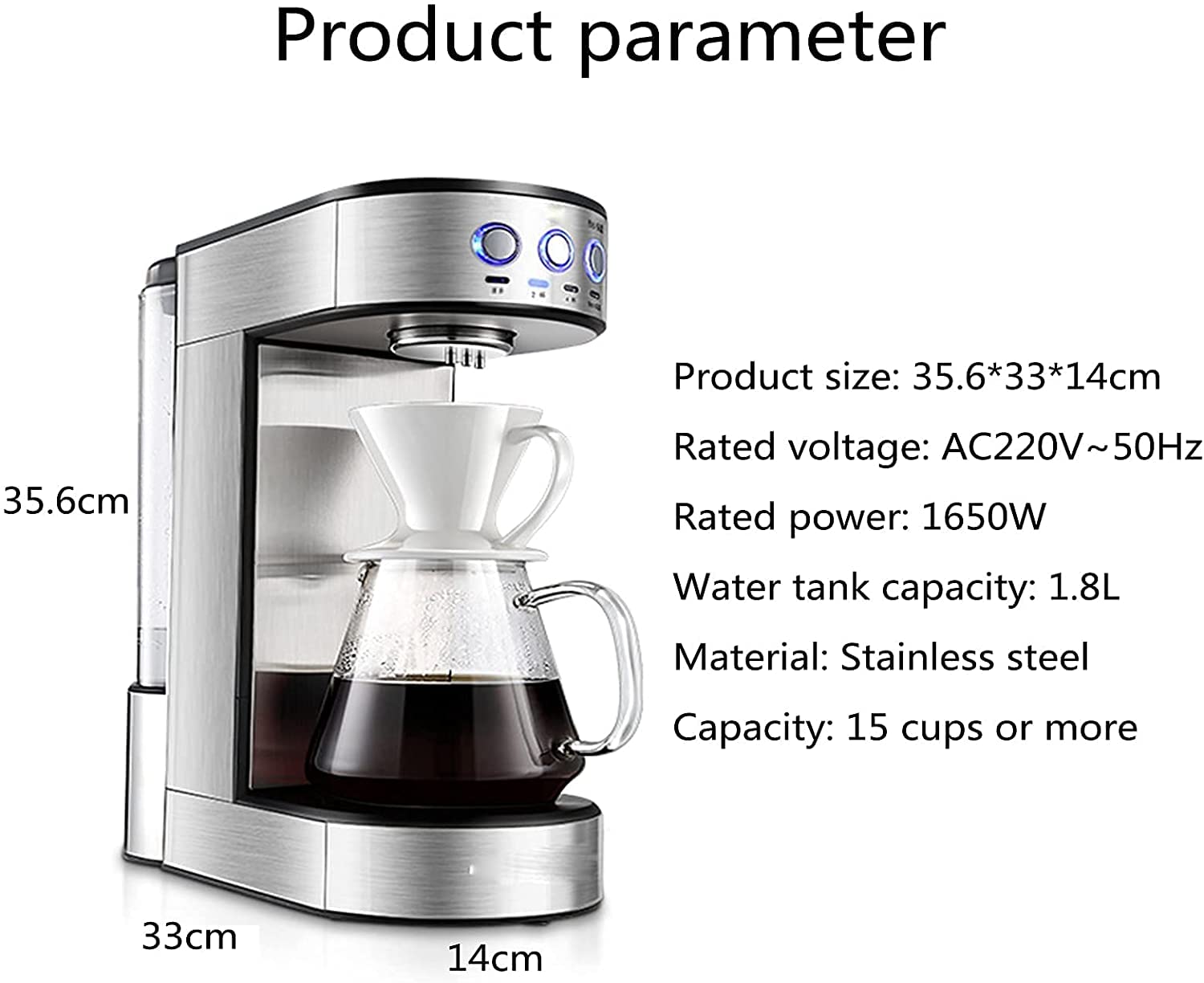 W Pełni Automatyczny Ekspres Do Kawy Ziarnistej Amerykańskiej Małej Herbaty Ze Stali Nierdzewnej, 1650 W, 1,8 L, Do Espresso I Cappuccino,