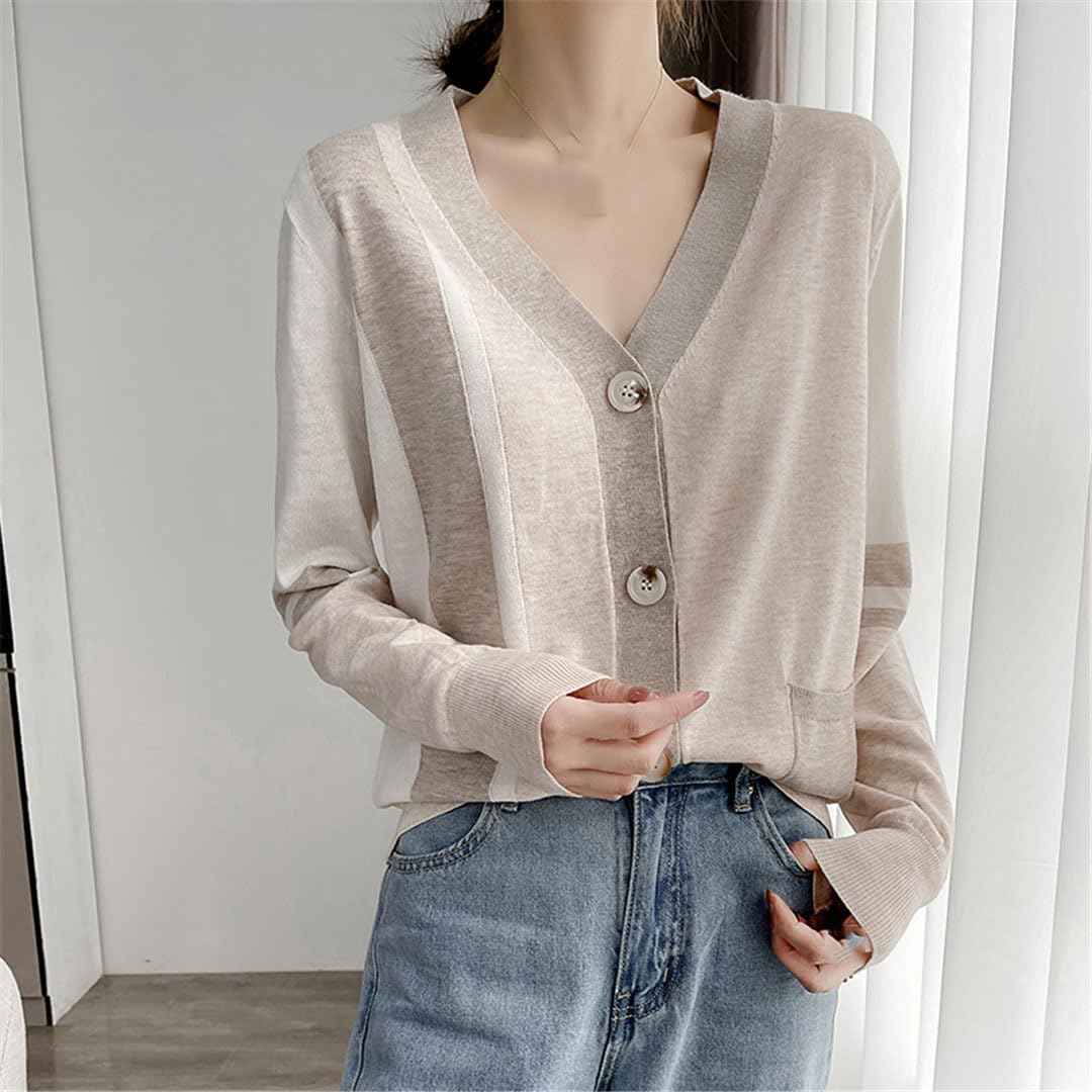 Vogrtcc Cardigan in Lana con Scollo A V A Maniche Lunghe da Donna Top in Cashmere Allentato Lavorato A Maglia