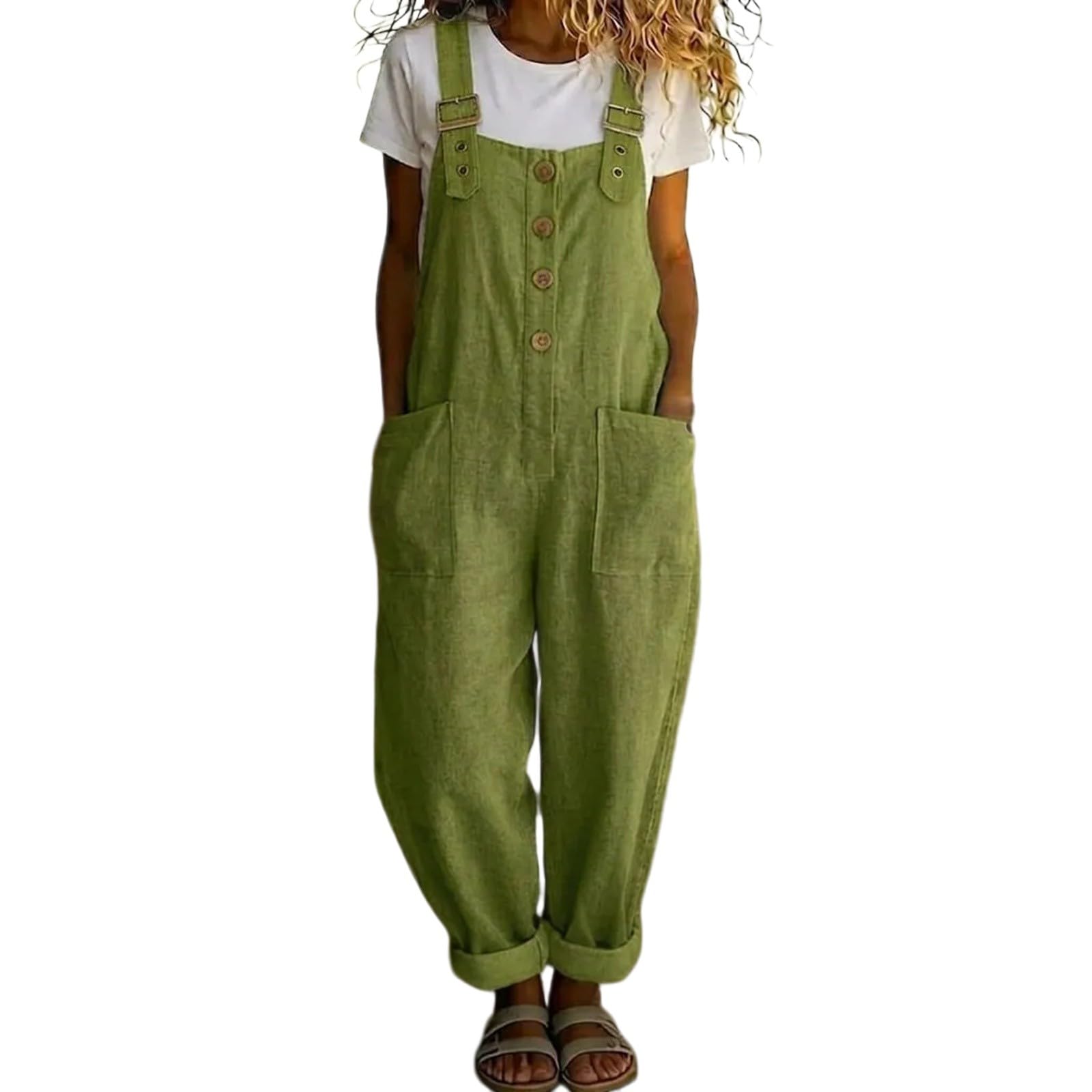 Peto para mujer, algodón, verano, pantalones de trabajo, holgados, pierna ancha, pantalones con tirantes | Con bolsillos, pantalones casuales de babero con correas ajustables, mono suelto vintage ligero de verano para el día a día