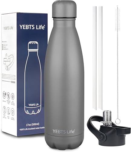 Miniatura 39 de Botella de agua aislada, paquete de 2 botellas de agua de acero inoxidable de 12 onzas con tapa con pajilla, botellas de agua deportivas de metal