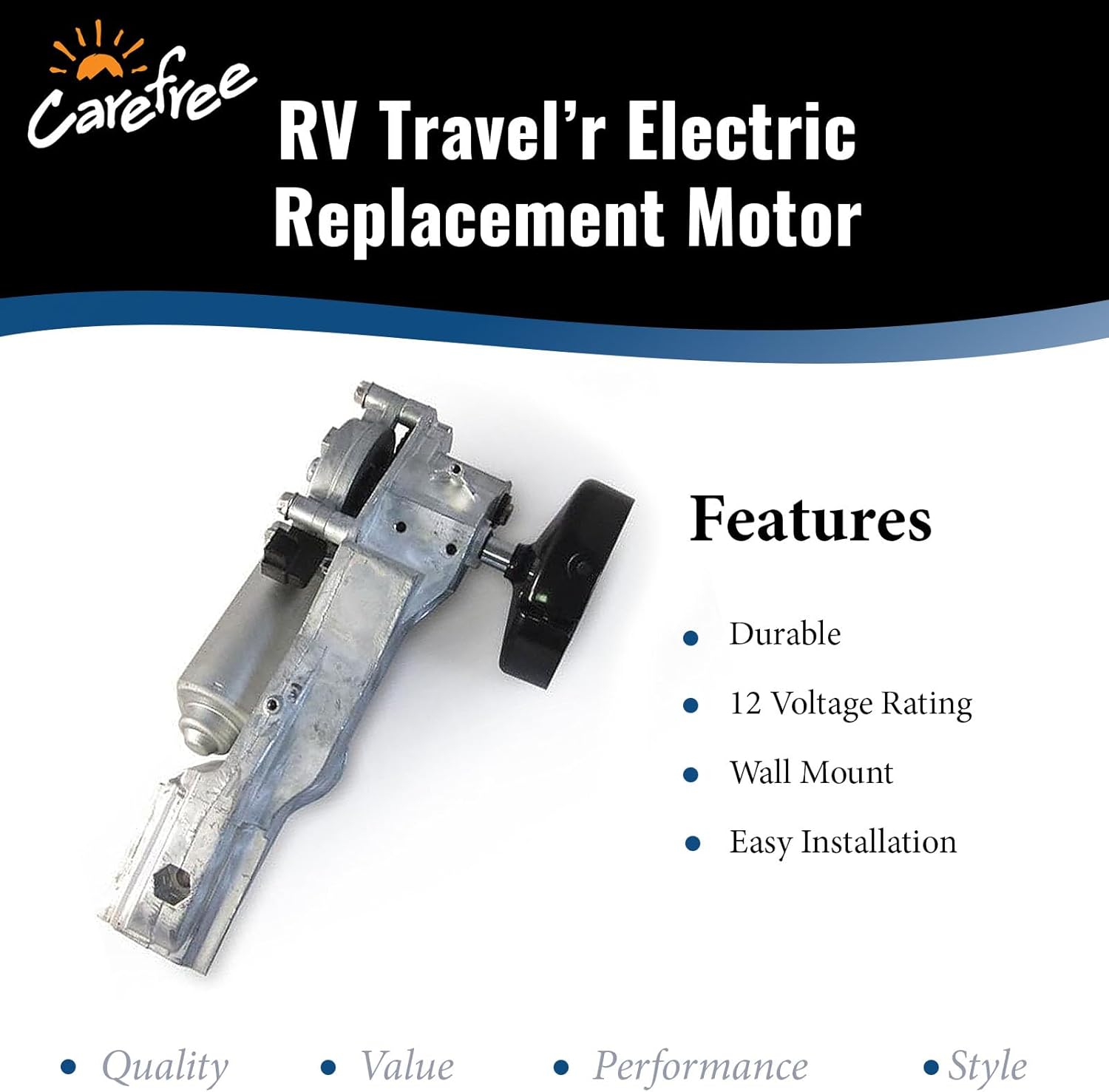 Carefree Travel'r Electric RV Awning Replacement Motor – for Awnings Up to 21” in Length, Motorized Awning Upgrade (Black)