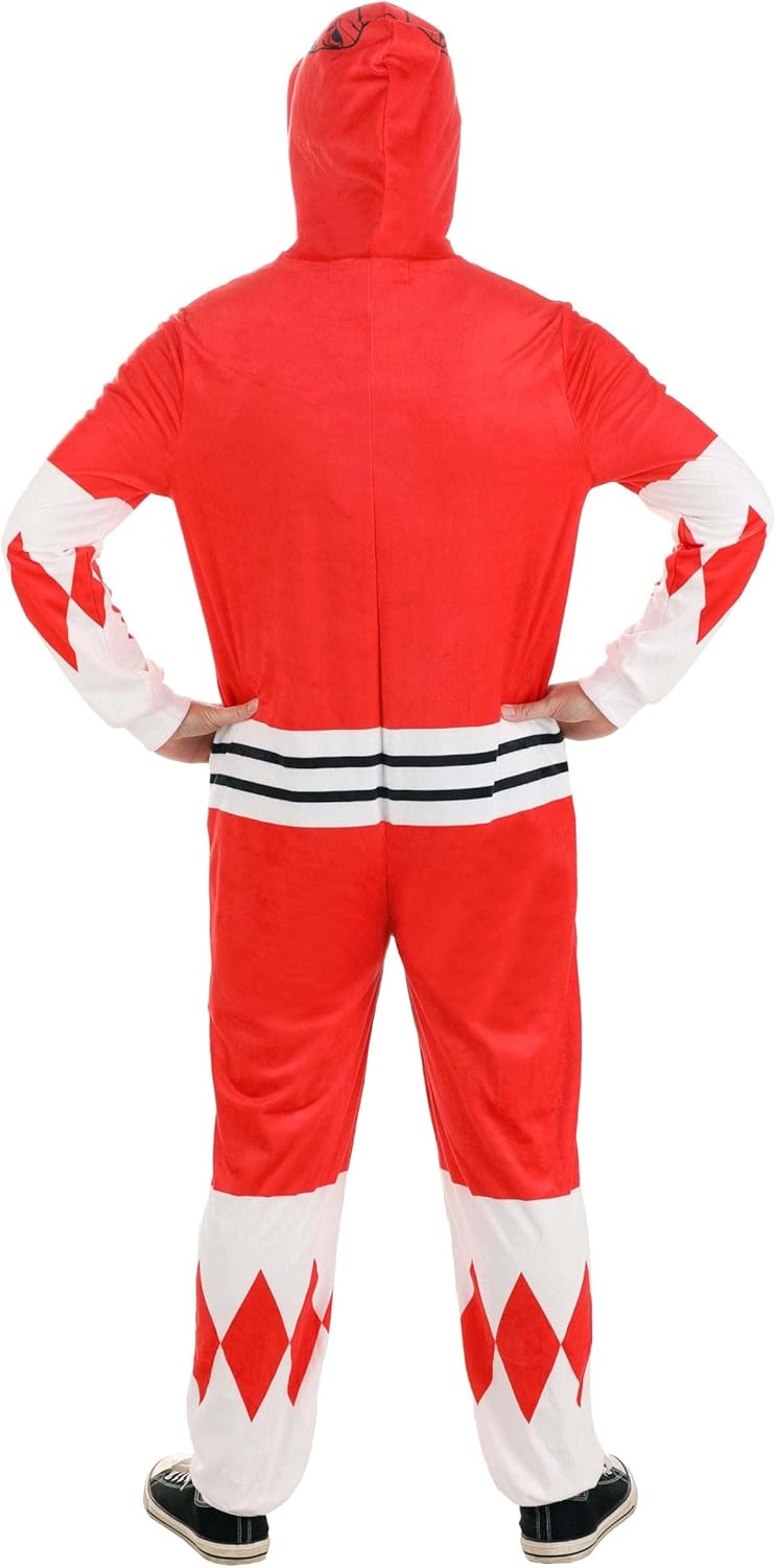 Adult Power Rangers Red Ranger Costume - Power Rangers Hooded Union Suit One Piece Pajama Outfit for Men & Women