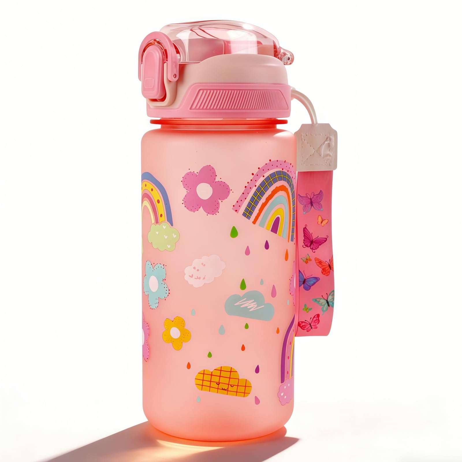 MHwan Children's Water Bottle, 600 ml, Shatterproof and Durable, Leak-Proof, BPA-Free, One-Touch Opening, Easy to Clean, Water Bottle with Straw, Suitable for School and Outdoor Use