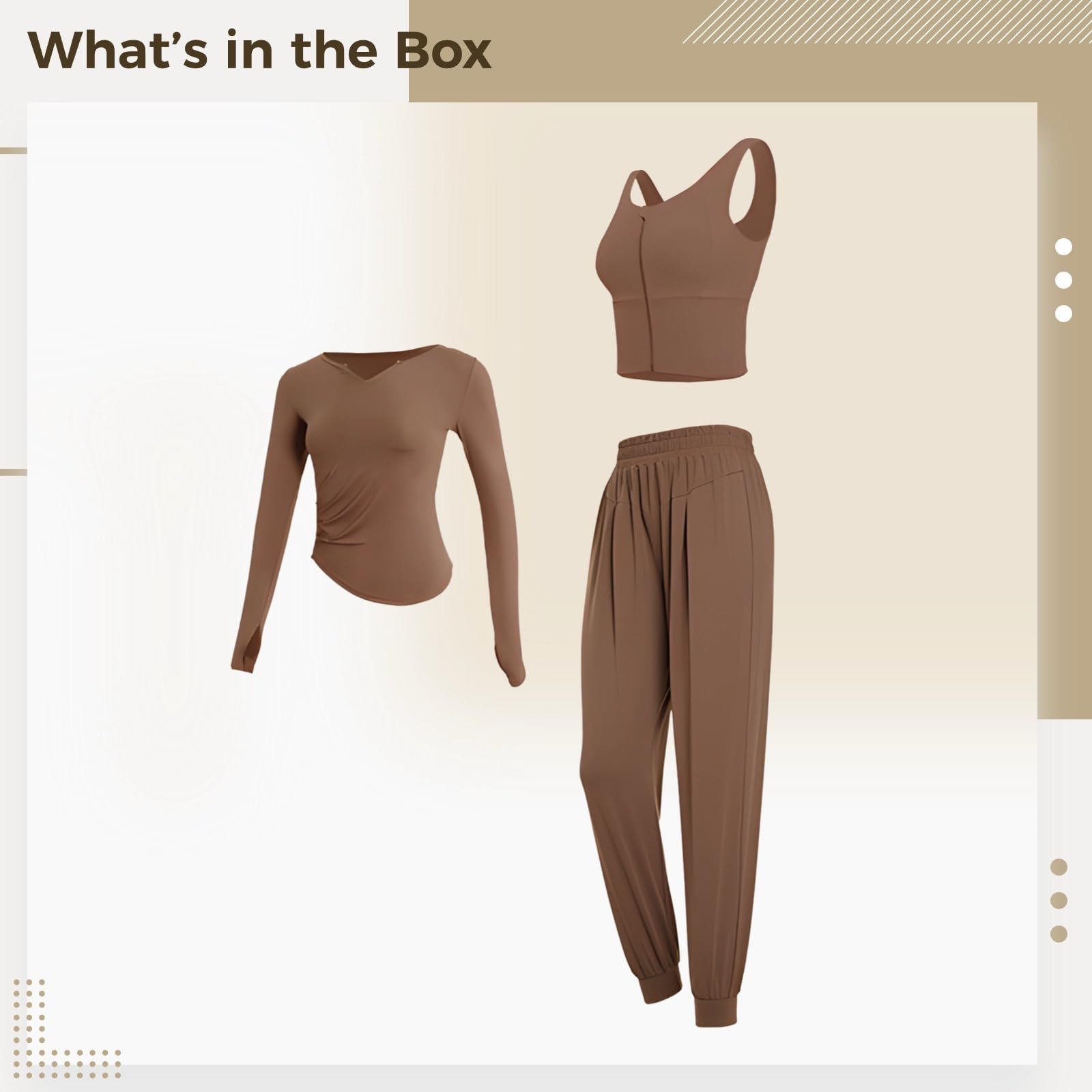 Xxl - Conjunto de yoga de 3 piezas para mujer, incluye chaqueta con cremallera, ombliguera, pantalones de cintura alta, tela transpirable para ropa deportiva, marrón, Talla única