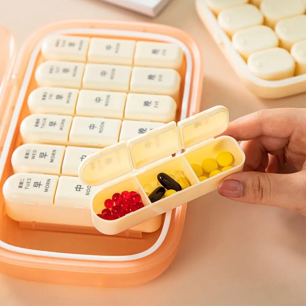 FYCAN Medicine Box BPA Free Material, Easy to Use, Perfect for Carrying Weekly Pill Organizer 3 Times a Day - Large Capacity Compartments for Vitamin, Medicine, and Portable Travel Pill Box Weekly -1 4