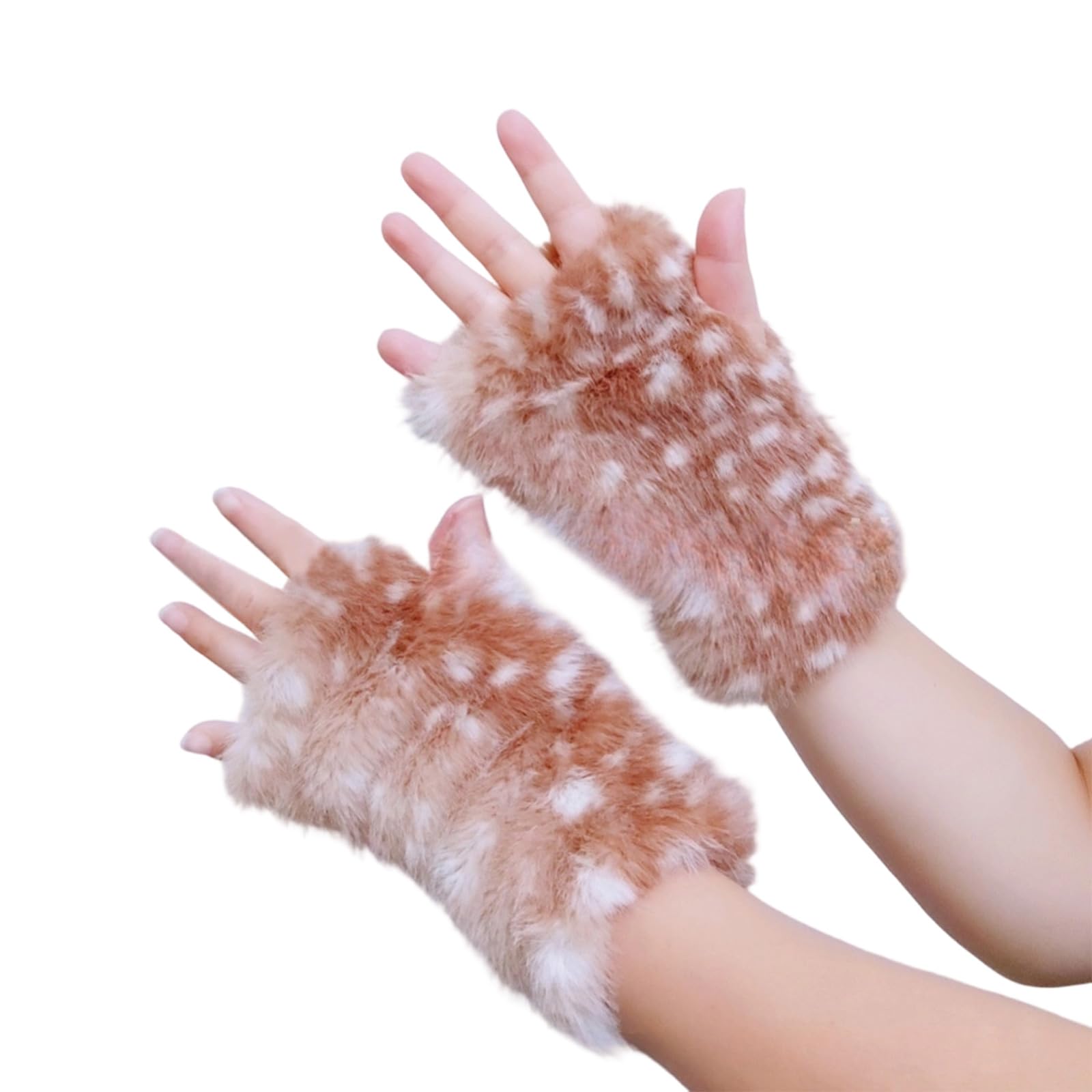 MICFENY Cozy Furry Deer Pattern Mittens Cold Weather Handwear For Adults And Christmas Theme