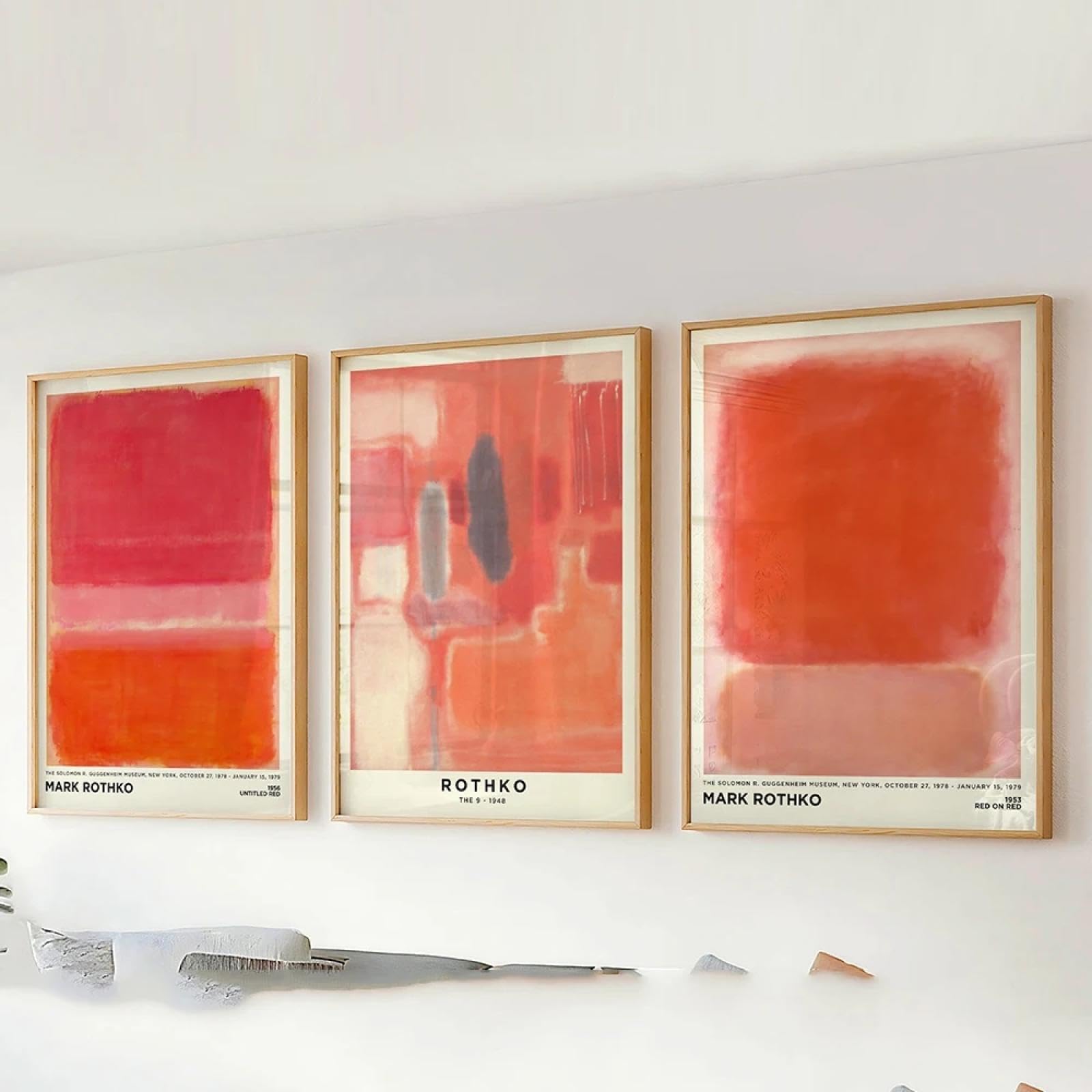 GKUVBF Mark Rothko Poster, rosa, abstrakte Ausstellungsdrucke, Vintage-Museum, Wandbild, Leinwandgemälde, Einweihungsparty, Heimdekoration, 50 x 70 cm, 3-teilig, rahmenlos