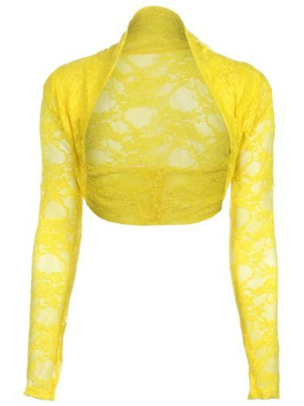 Divadames Womens Cropped Lace Shrug Ladies Bolero Yellow Size L/XL (UK 14-16)
