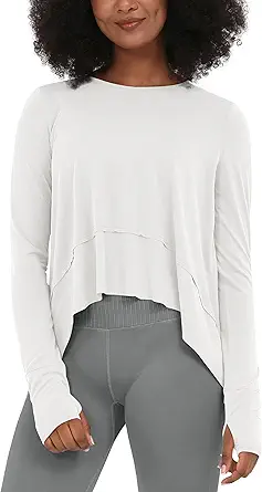ODODOS Soft Modal Long Sleeve Crop Top for Women with Thumb Hole Athletic Gym Workout Cropped Yoga Shirts