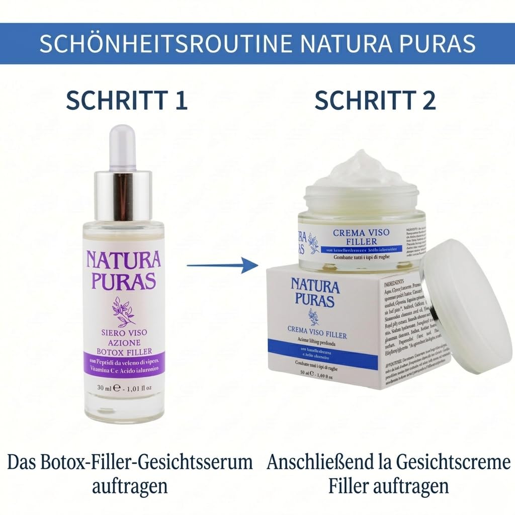 Antifalten-Gesichtscreme mit EXTRA STARKEM Filler- und Sofort-Lifting-Effekt – 3-fache Hyaluronsäure, Acmella Oleracea, Gelée Royale und Koffein – Aufgepolsterte und glatte Haut – NaturaPuras 50 ml