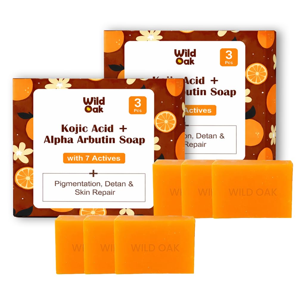- WildOak Brightening & DeTan Body Soap | Pack of 2 x 3 pcs | Cold Pressed Premium Soap for Gentle Exfoliation, Dark Spots & Pigmentation Repair with Kojic Acid, Alpha Arbutin, Niacinamide & Vitamin C