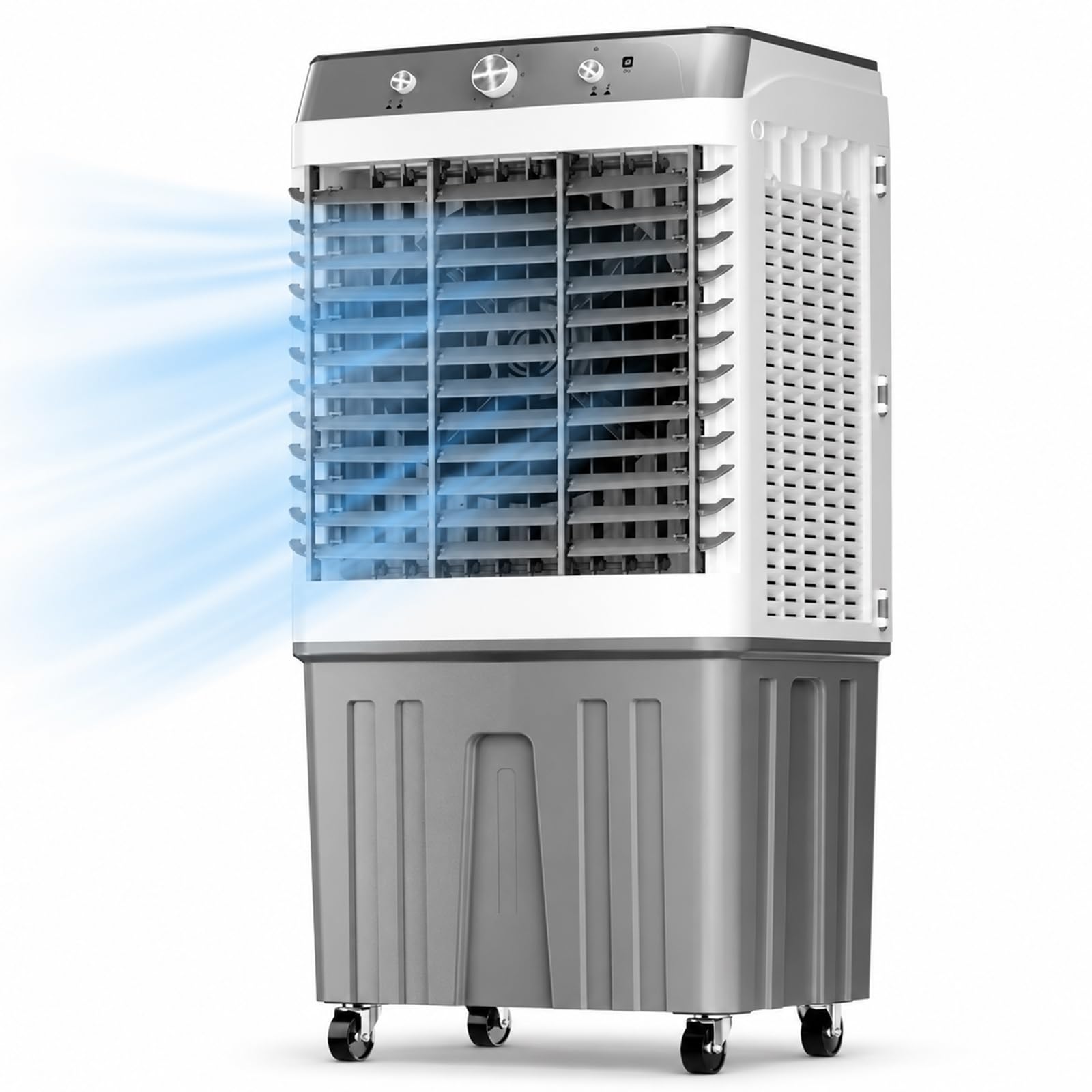 Jswhybd White/Gray 150W Portable Evaporative Swamp Cooler, 60L Water Air Cooler For Home Office Factory Warehouse, 3 Speed Auto Swing Fan Covers Up To 60㎡ Indoor Commercial Use 50 * 37 * 112Cm