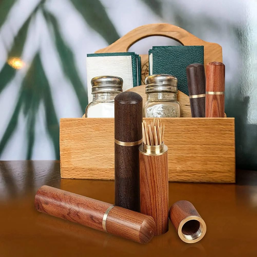 Aboiled 2er-Set Zahnstocher-Eimer Aus Holz – Mini-Aufbewahrungsbox Für Zahnstocher, Perlen, Nadeln & Schmuck (1,7 X 8,5 Cm)