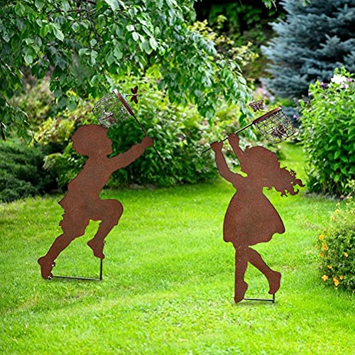 Décoration de jardin silhouettes d'enfants métal extérieur
