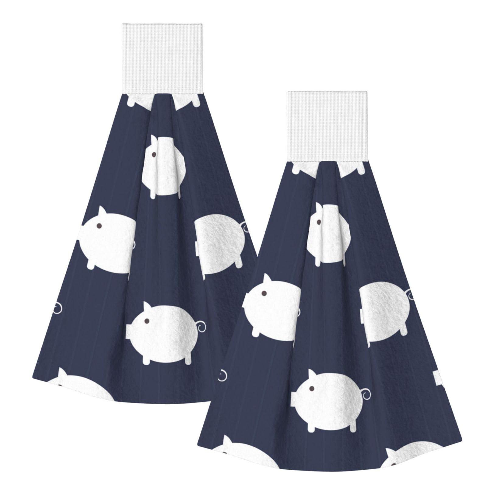 DOPKLNA Pig Cute, 2 Pcs Hanging Coral Fiber Hand Towels for Bathroom, Absorbent Kitchen Towels