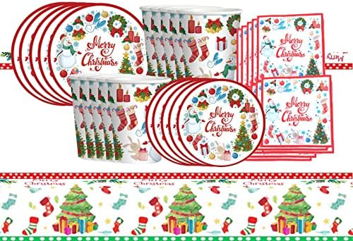 10pcs Merry Christmas Party Paper Plates 7",Red&Black Traditional Plaid Style Christmas Disposable Paper Plates,Xmas Paper Plates Dinner Plates Christmas Tableware Decor for Winter Holiday Xmas Party