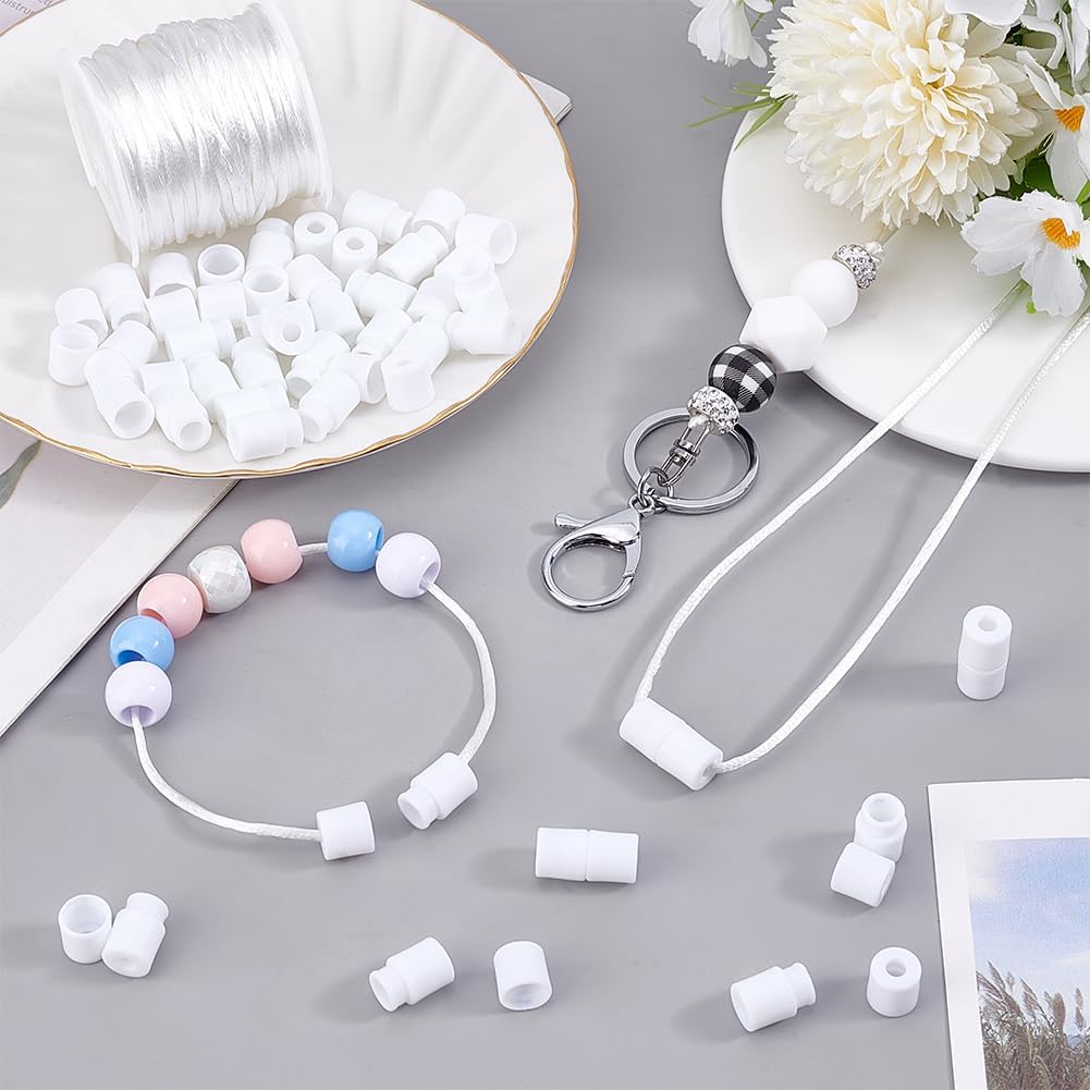 PH PandaHall Breakaway Clasps for Necklaces, 30pcs 20x11mm White Safety Clasp Bead Barrel Connector Closure Clasp with 2mm x 10.9 Yard String Cord for DIY Necklace Bracelet Lanyard Neck Clasp Jewelry - Image 2