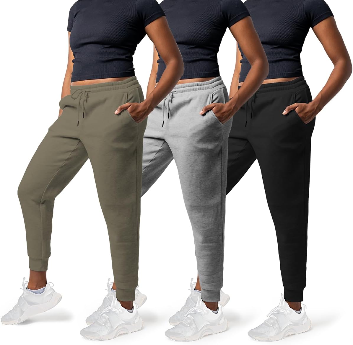 Common Stitch 3 Pack Sweatpants Women - Womens Sweatpants with Pockets, Fleece Womens Joggers, Yoga Pants (Available in Plus)