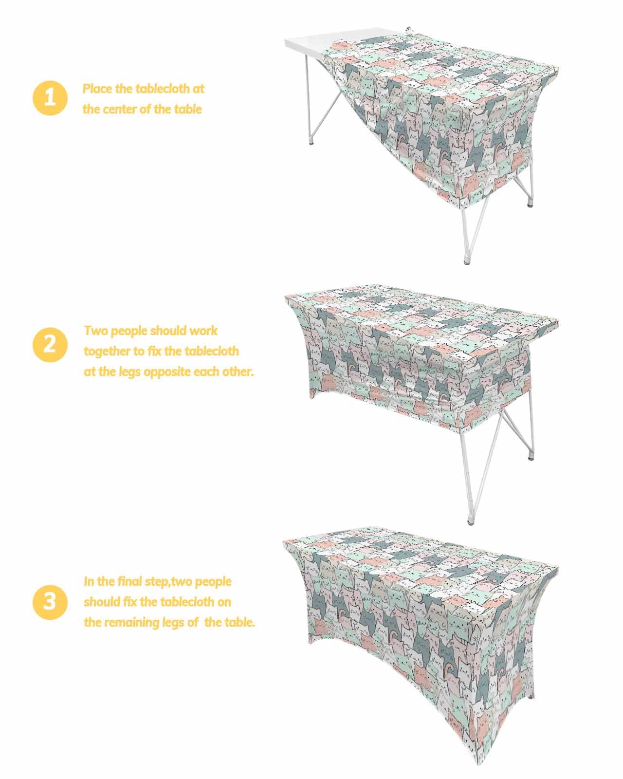 Cute Cat Tablecloth 70x160 Inch - Cartoon Fishbone Pattern, Waterproof Polyester, For Kitchen Or Party - View #10