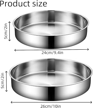9.5 & 10 Inch Round Cake Tin, Stainless Steel Cake Mold Layer Cake Tins for Baking, Christmas Birthday Wedding Cake Pan Bakeware Set, Healthy & Mirror Finished (9.5 & 10Inch)