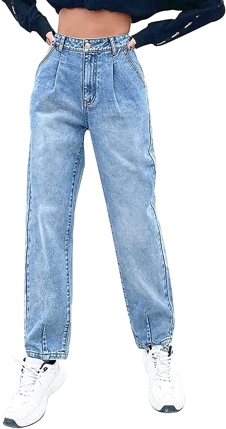 Genleck Mom Jeans High Waisted Women Baggy Jeans Casual Straight