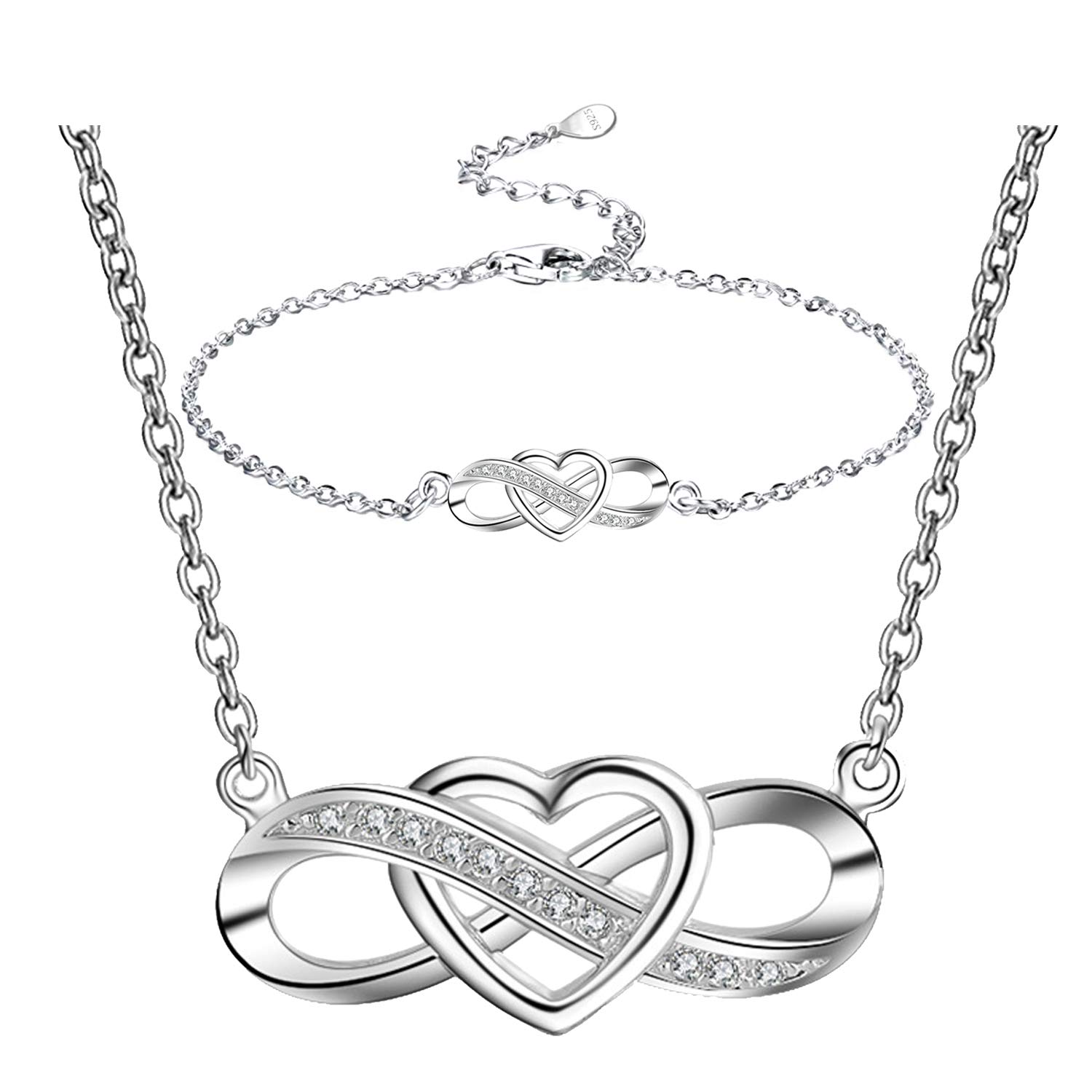Schmuckset Silber 925 Damen,Halskette Armband Unendlichkeit Herz,Geschenke für Frauen