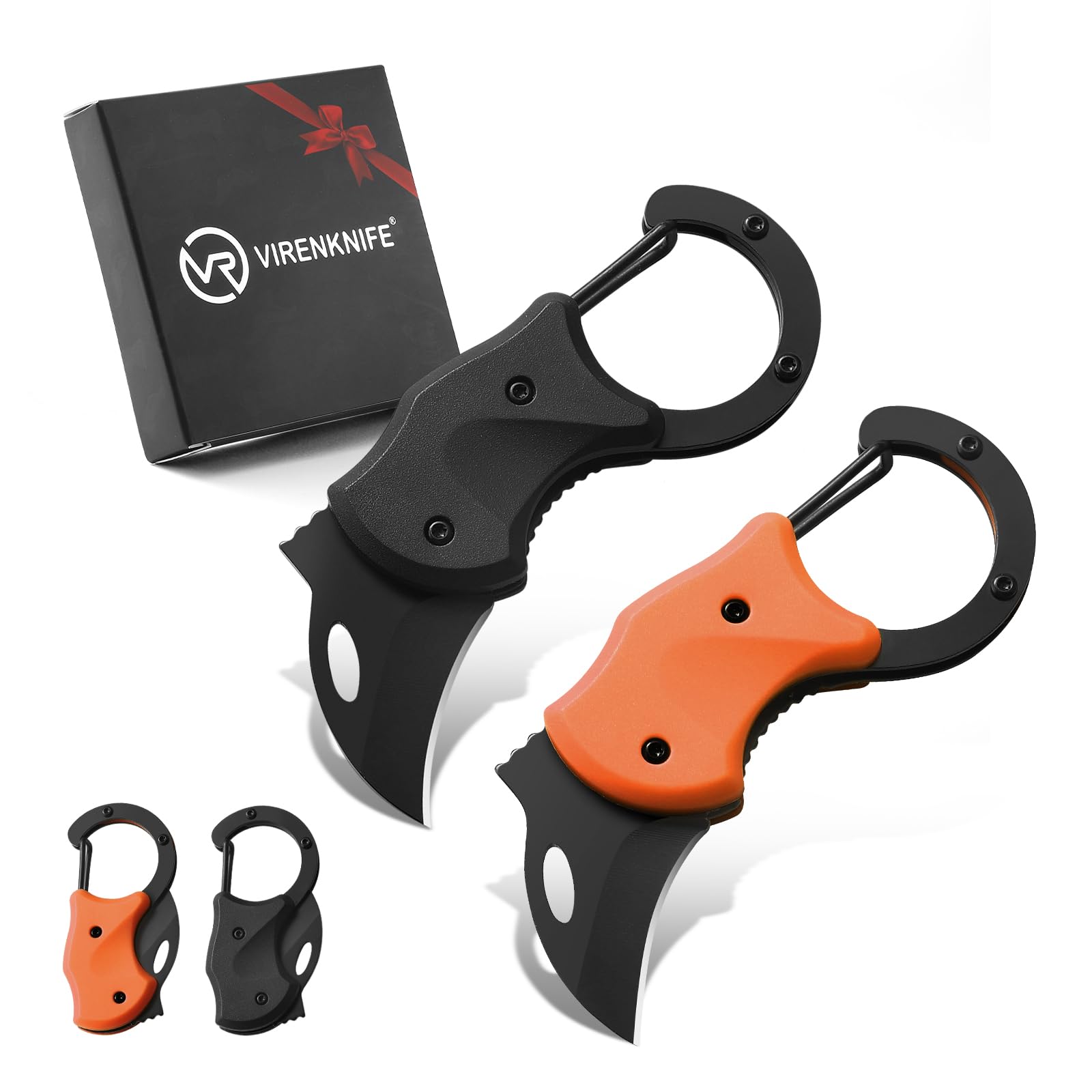 2 Pack Small Pocket Knife Gifts for Men &amp; Women, Cool Folding Knife Box Cutter, Mini EDC Knives for Everyday Carry(Black &amp; Orange)