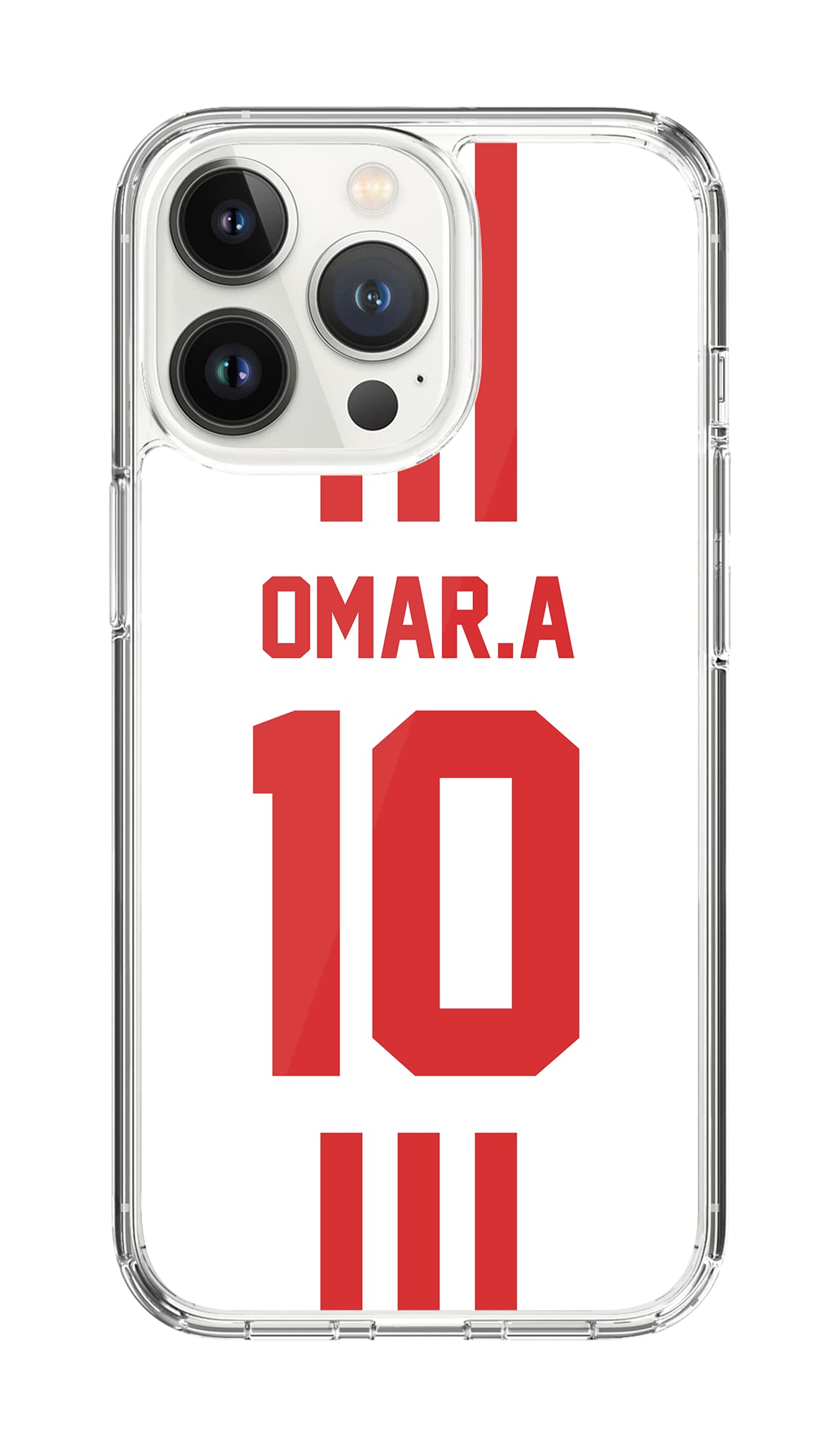 StylizeddClassic Clear Case for Apple iPhone 14 Pro, Hybrid Soft Case Flexible Edges Anti Drop TPU PC Gel Thin Transparent Cover - Football Team - UAE, Player Name - Omar.A