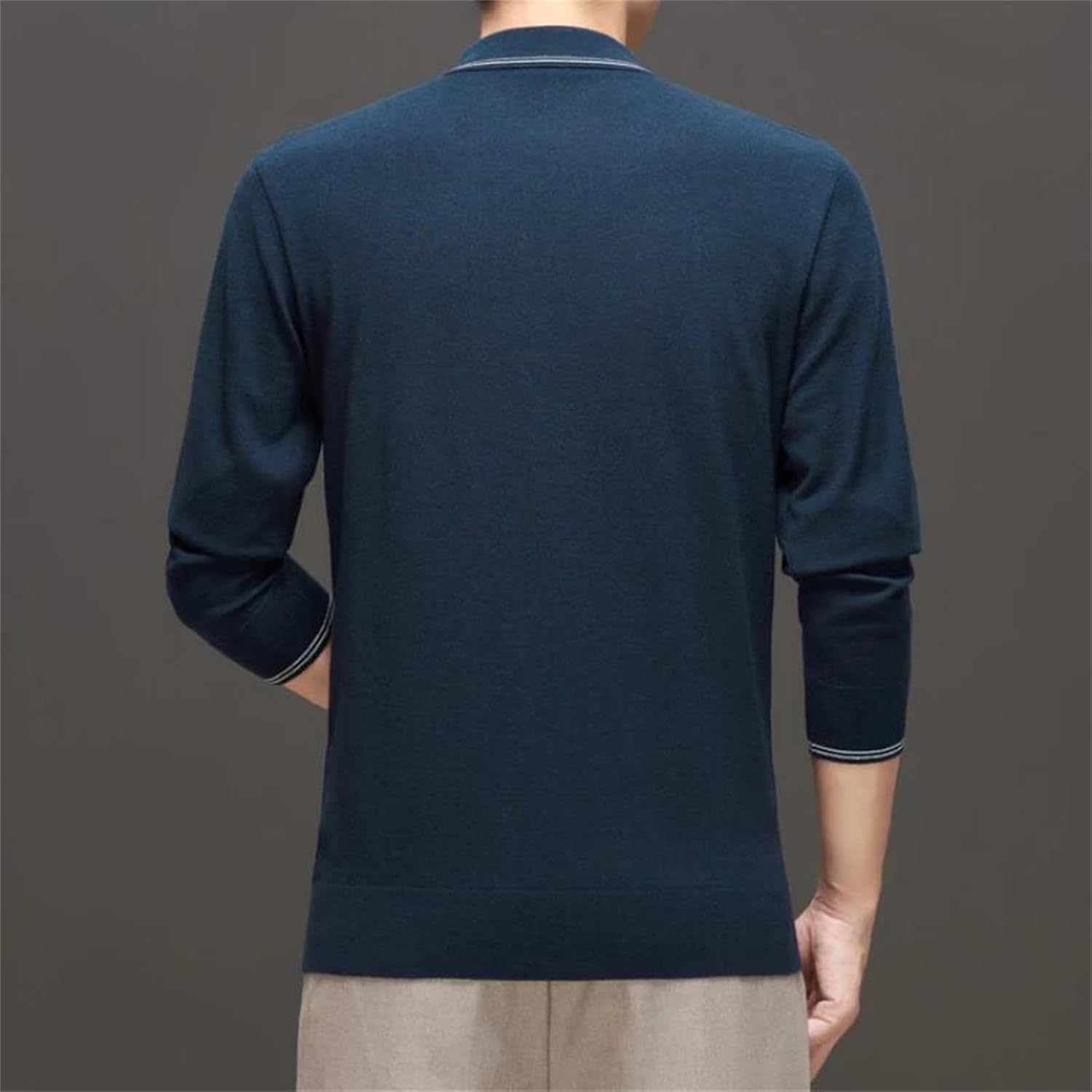 Men's Solid Color Pullover Polo Sweaters Long Sleeve Turndown Collar Warm Knitted Top for Daily Business Wear