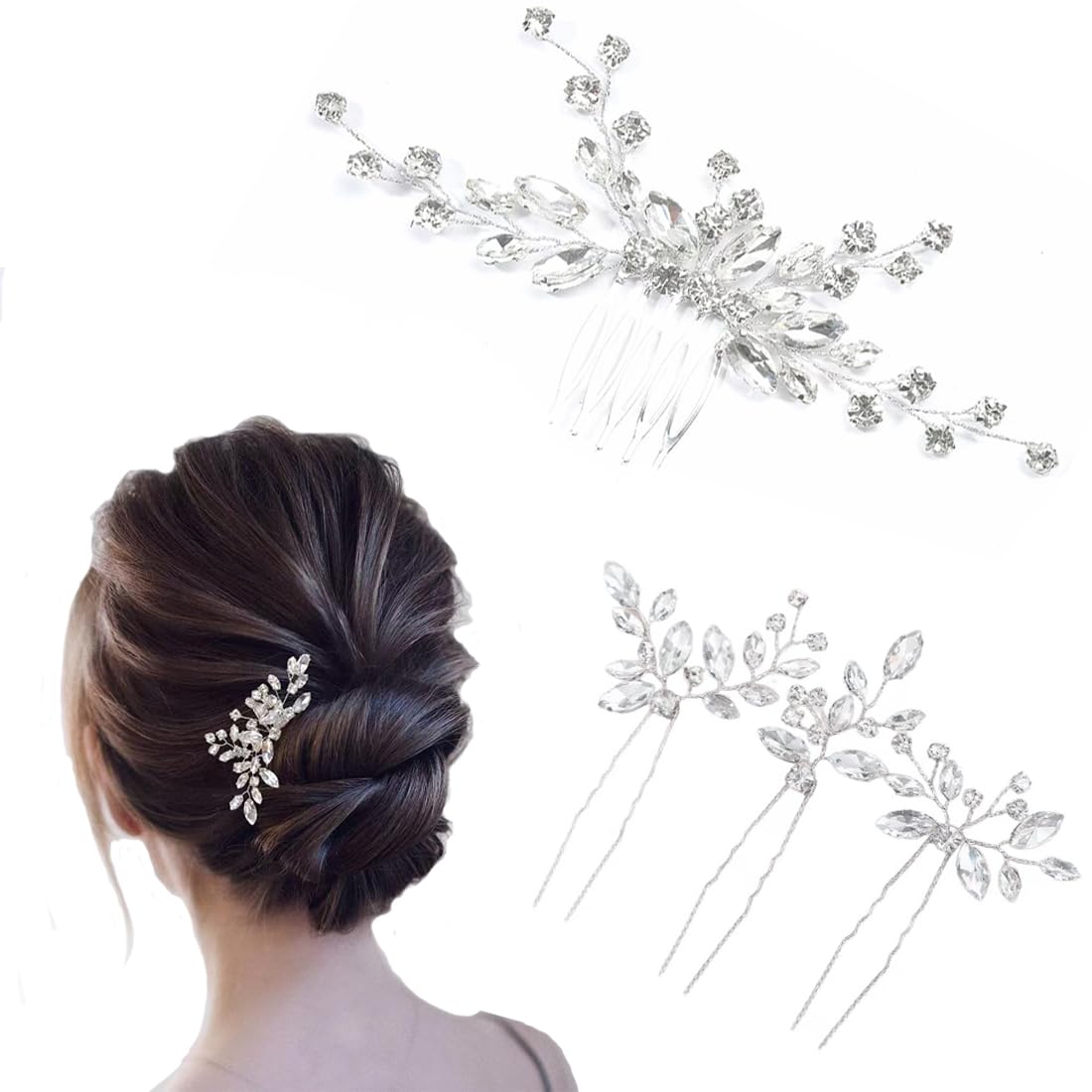 Amazon | 結婚式ヘアコーム ヘッドドレス キラキラ髪飾り 葉形Uピン