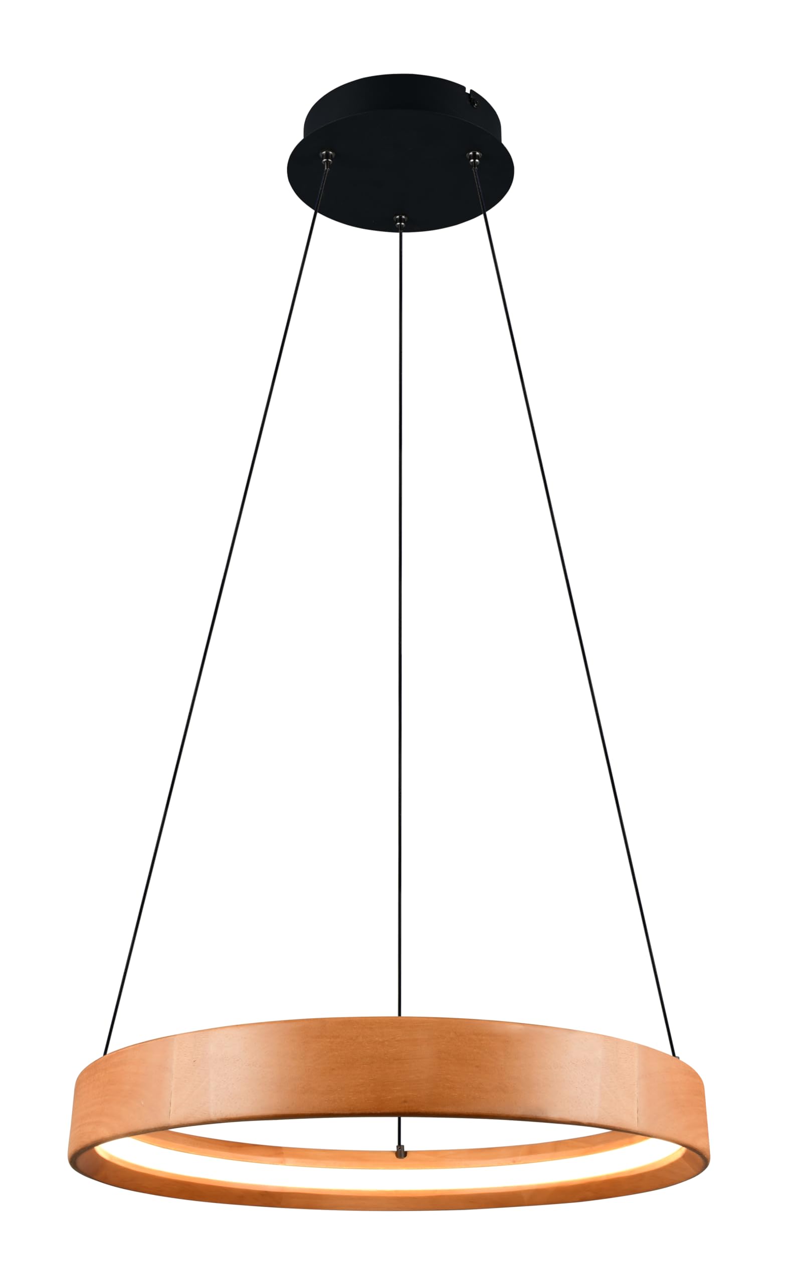 Trio Leuchten LED Pendelleuchte Lynwood 355030130, Metall Schwarz matt, Holz Gummibaum, 28 Watt LED, Switch Dimmer, Holzfarbig
