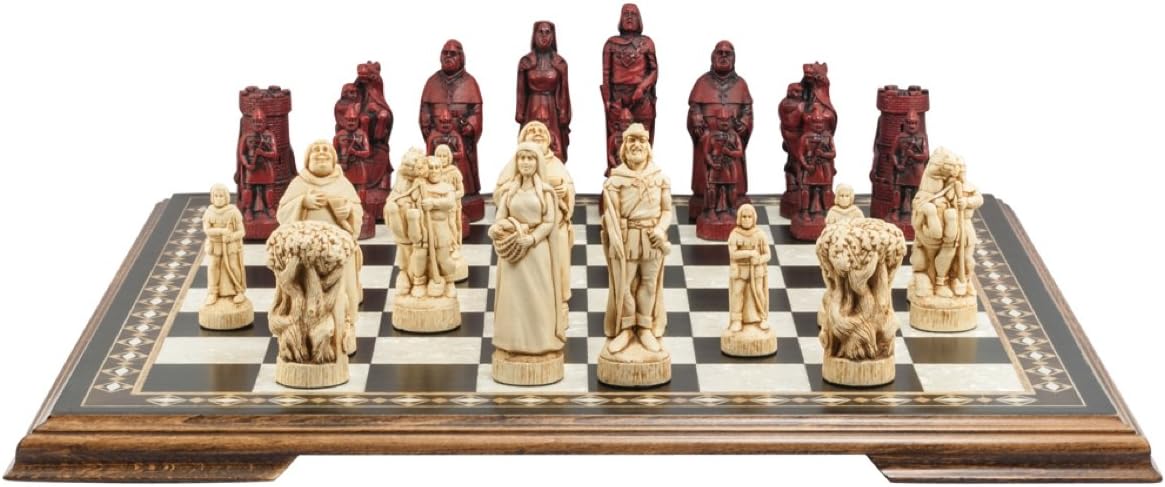 Robin Hood Themed Chess Set - 4.5 Inches - in Presentation Box - Handmade in UK - Ivory and Burgundy