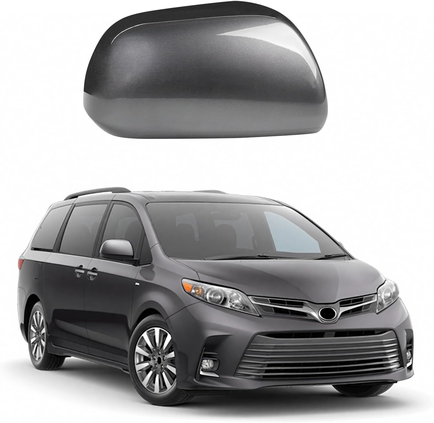 Gray Side Mirror Cover Caps for 2011-2020 Toyota Sienna, Directly Replace Style Not Sticker